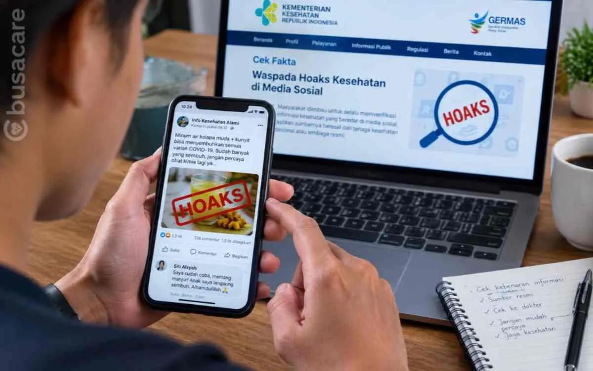 Ilustrasi hoaks medis di media sosial yang berpotensi memengaruhi keputusan masyarakat terkait kesehatan.